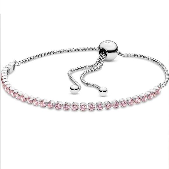 Pandora Jewelry - Pandora 925 sterling silver slider bracelet with Pink Zirconia stones